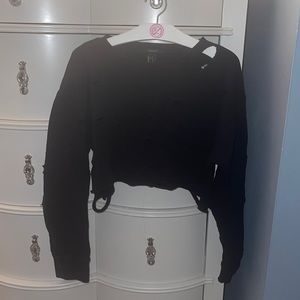 distressed forever 21 cropped sweatshirt
